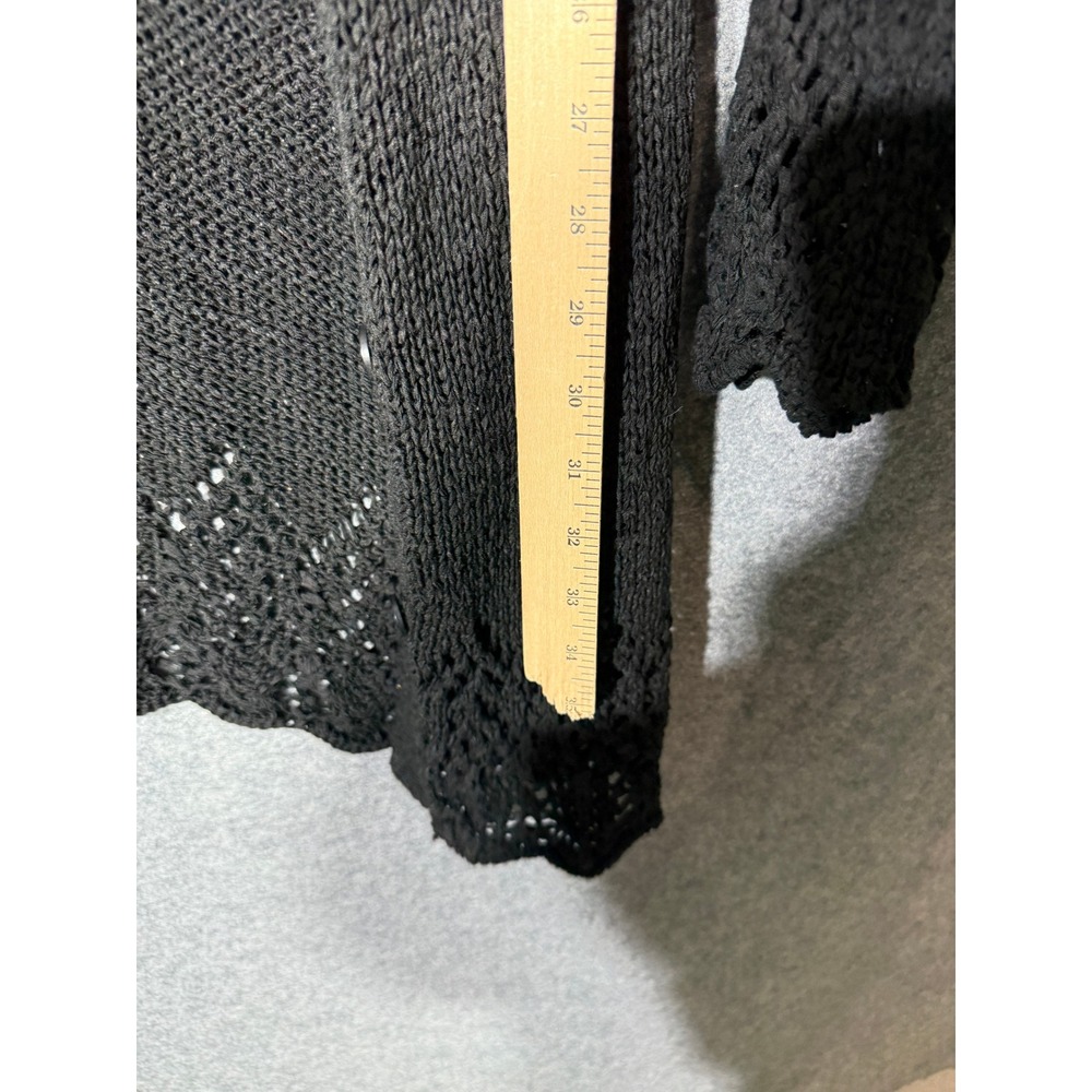 BCBGMAXAZRIA Black Longline Cardigan Pointelle Lace Knit Button Front Women L - Picture 6 of 8